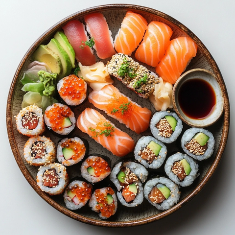 精美寿司拼盘与调味小菜