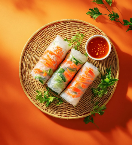 越南春卷配蔬菜和鱼