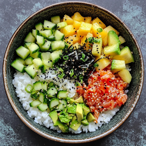 寿司饭配辣金枪鱼配料