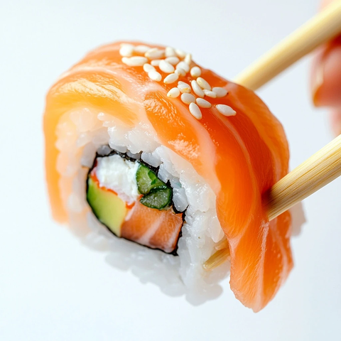 寿司近景与筷子细节