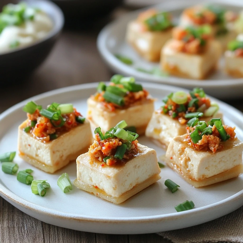 豆腐小块配泡菜葱花