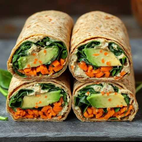 圣诞蔬菜卷配牛油果和胡姆斯