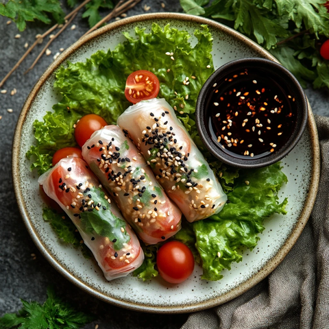 春卷与番茄生菜蘸酱