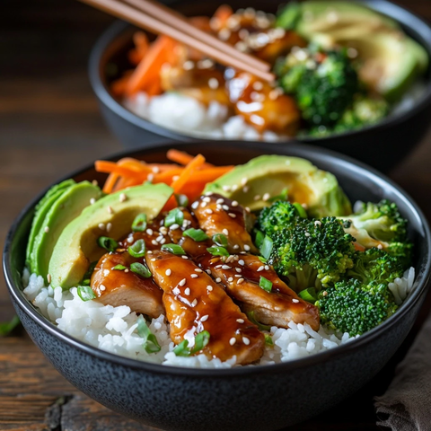 鸡肉米饭与蔬菜拼盘