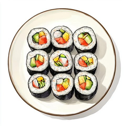 牛肉蔬菜紫菜卷寿司插画