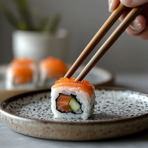 手持筷子夹寿司