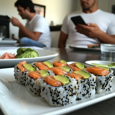 家中的三文鱼牛油果寿司