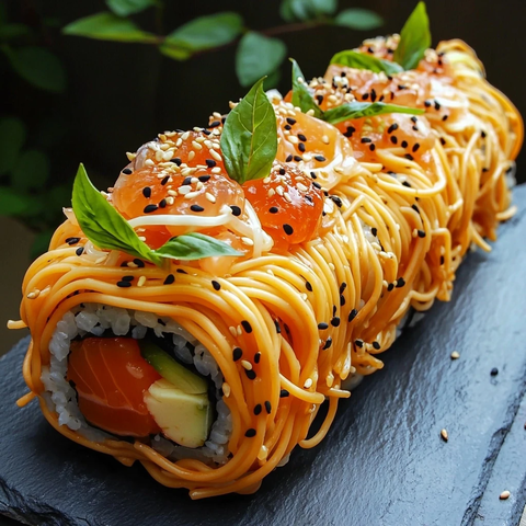 意面寿司卷配海鲜食材