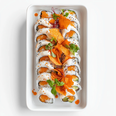 寿司拼盘与甜薯片