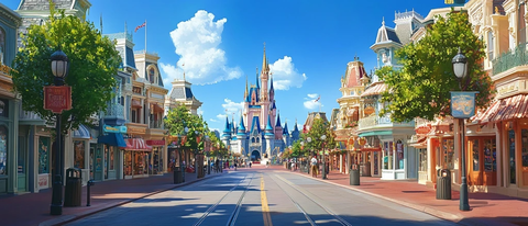 街道视角下的迪士尼城堡全景