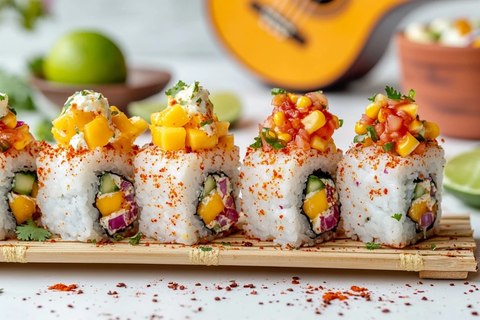 芒果哈瓦那卷配墨西哥风味装饰