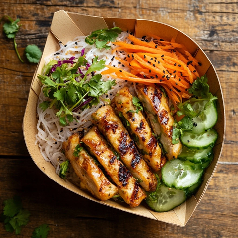 素菜春卷与鸡肉越南米粉碗