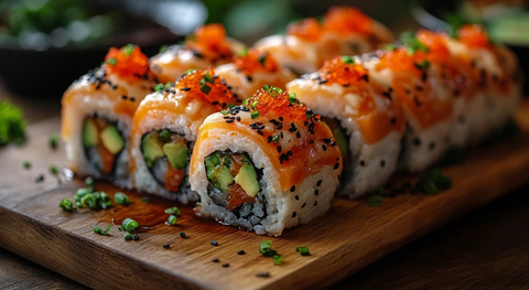 寿司卷芝士牛油果木盘