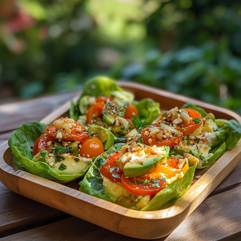 罗马生菜叶填充辣椒鳄梨坚果