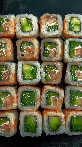 寿司卷排列黑底自然风