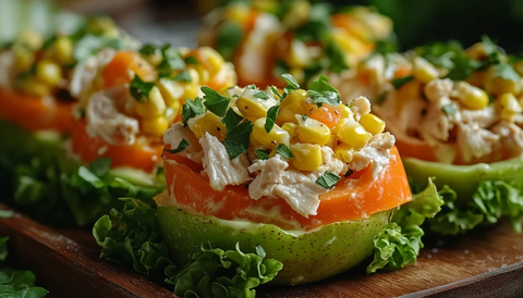 胡萝卜鸡肉卷配奇异果玉米