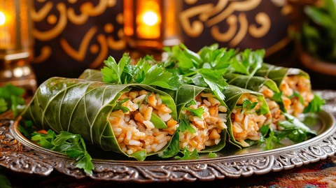 葡萄叶卷肉米银盘摆设