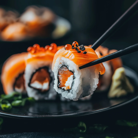 寿司黑盘低角度拍摄