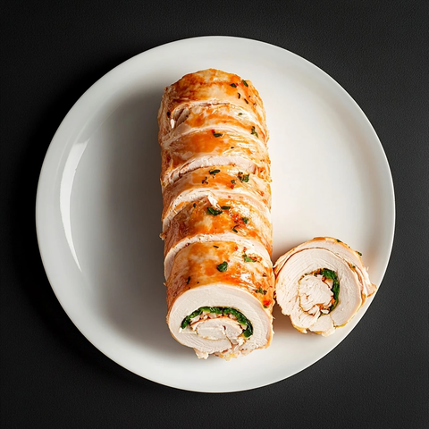 切块火鸡卷白盘摆拍