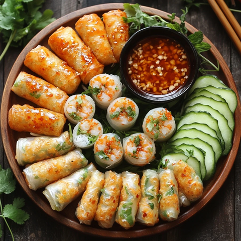 春卷拼盘配蔬菜