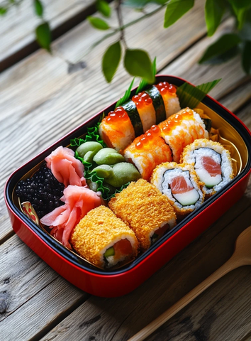 传统日式便当与寿司卷