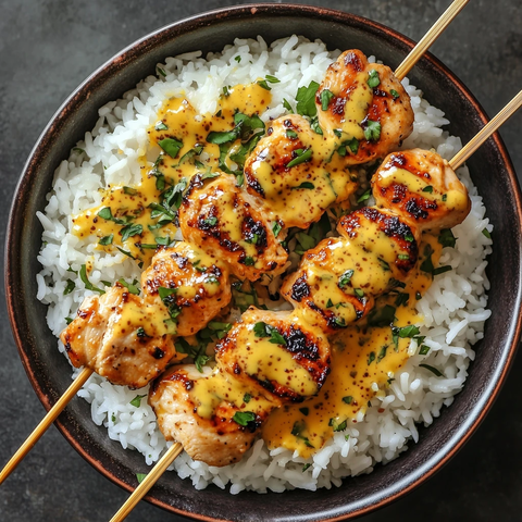 蜜汁鸡块配米饭俯视图