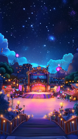 星空下的户外舞台夜景