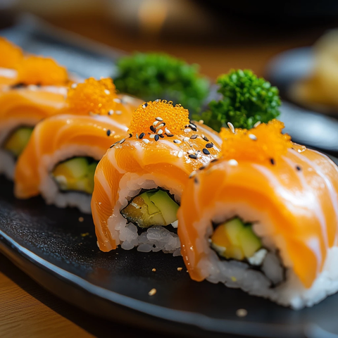 三文鱼寿司近距离拍摄