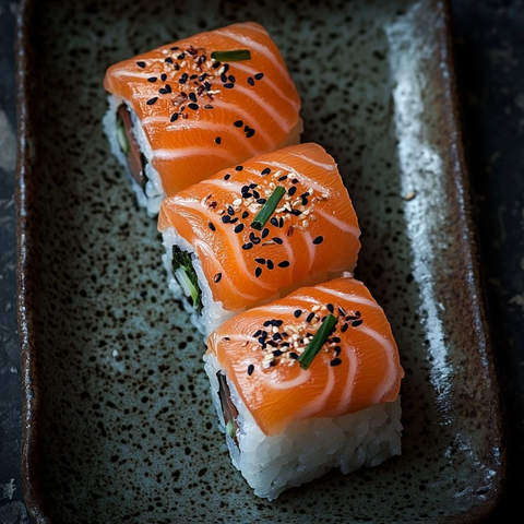 三文鱼寿司顶视摄影