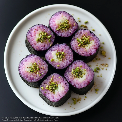 白色圆盘上的寿司卷