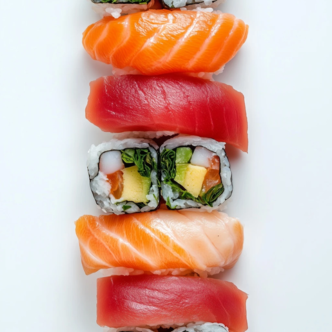 刺身寿司卷六件顶视图