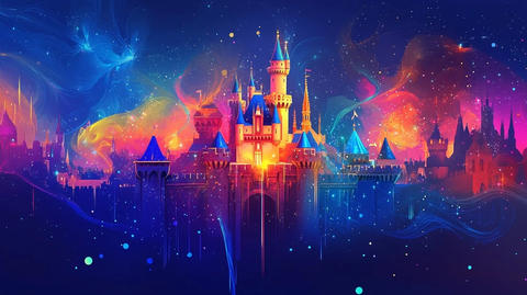 梦幻城堡夜景绚烂星空下的童话世界