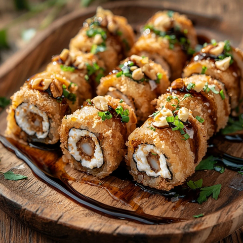 脆皮炸寿司卷配山羊奶酪