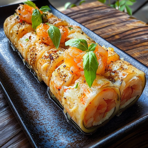 蟹肉烟熏三文鱼虾仁盐卷