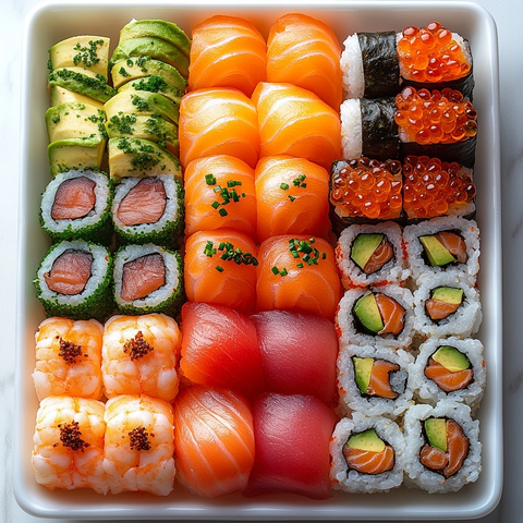 寿司拼盘鲜鱼虾卷精致摆盘