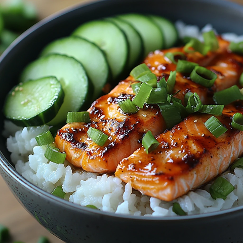 香辣三文鱼寿司饭配黄瓜