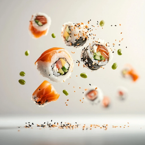 寿司食材轻盈飞舞