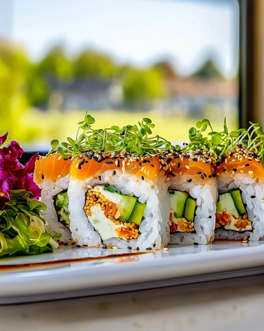 微绿点缀精致寿司盘