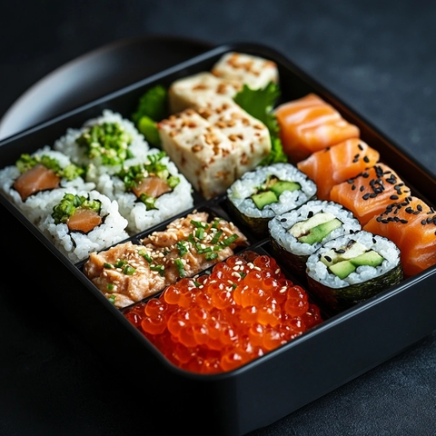 日式午餐盒搭配黑色餐盘