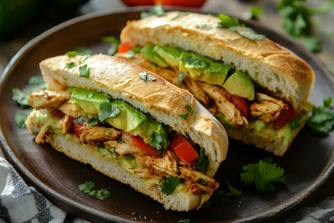 鸡胸肉鳄梨三明治切片