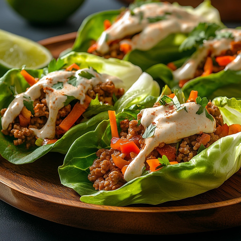 新鲜火鸡生菜卷配酸奶辣酱