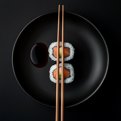 筷子寿司酱油黑色背景