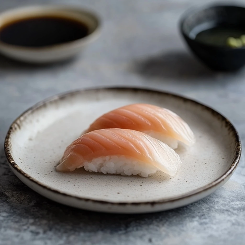 白盘灰背景黄鰤鱼寿司