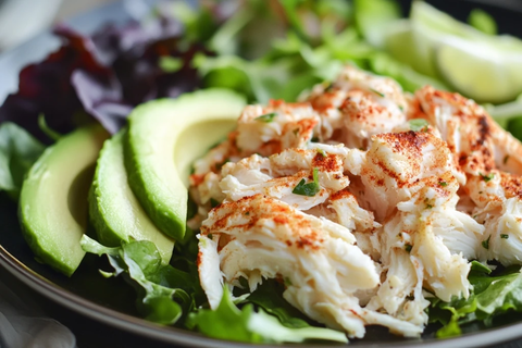 蟹肉沙拉与新鲜绿叶