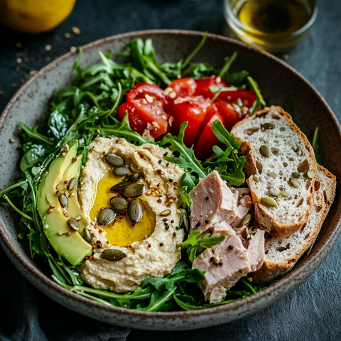 扁豆酱配金枪鱼牛油果沙拉