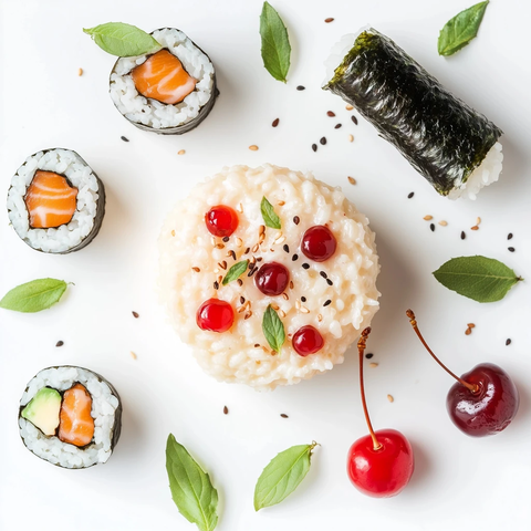 米饭布丁樱桃寿司组合