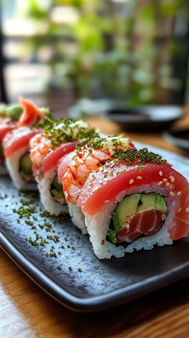 无米寿司卷配金枪鱼三文鱼虾仁