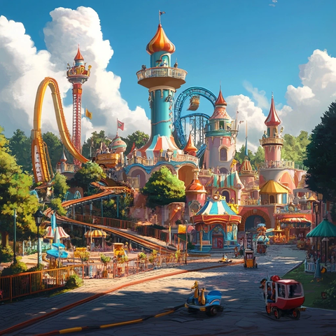 色彩缤纷的游乐园全景