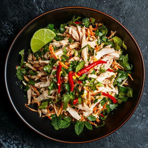 鸡丝沙拉配薄荷叶和辣椒