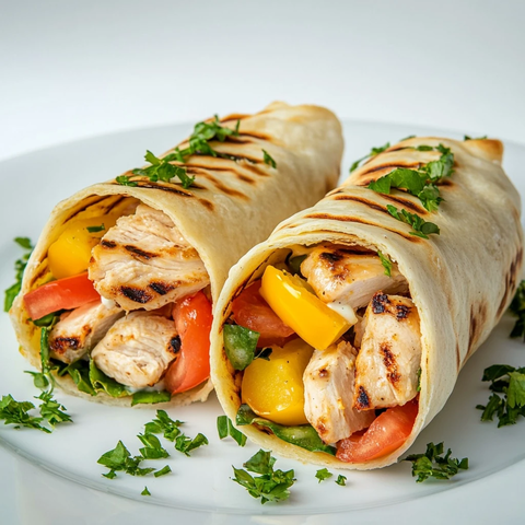 烤鸡肉卷配蔬菜沙拉